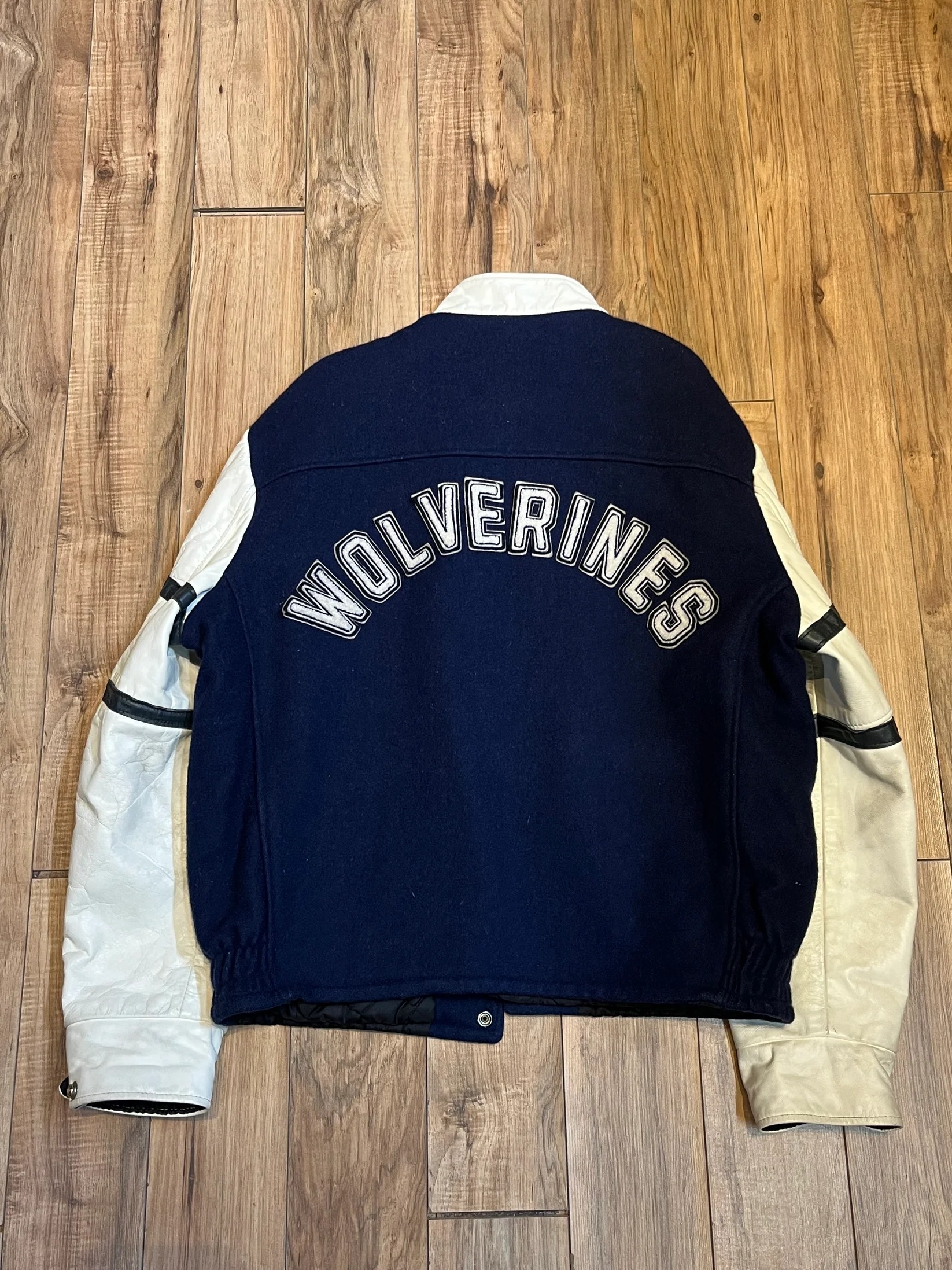 Vintage Wolverines White and Blue Varsity Jacket, Made in Canada, Size Large - Image 2